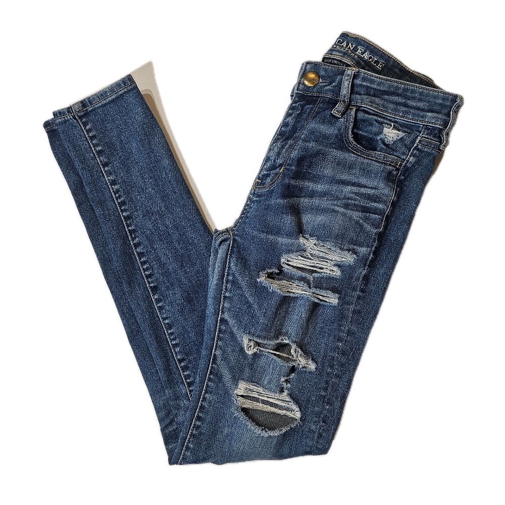 American Eagle Outfitters Jeans Womens 4 Blue High Rise Jegging Distressed Denim